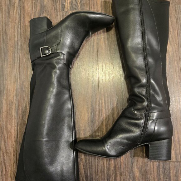 ANNE KLEIN "Honesty" Leather & Faux Leather Black Boots w/ Block Heel SIZE 9.5 - Picture 5 of 9